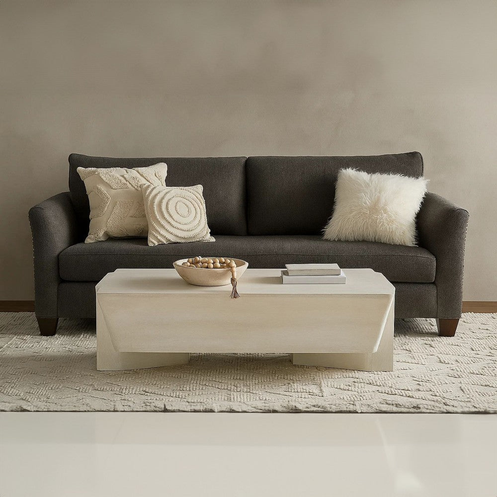 Joanie Coffee Table | 45" Rectangular Biscotti White Handcrafted Mango Wood | Solid Asymmetric Base - UPT-329070