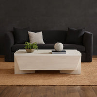 Joanie Coffee Table | 45" Rectangular Biscotti White Handcrafted Mango Wood | Solid Asymmetric Base - UPT-329070