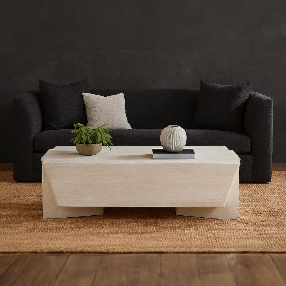 Joanie Coffee Table | 45" Rectangular Biscotti White Handcrafted Mango Wood | Solid Asymmetric Base - UPT-329070