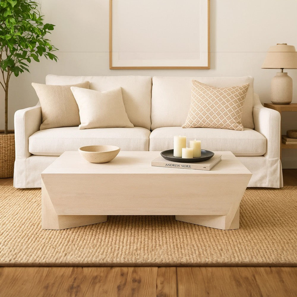 Joanie Coffee Table | 45" Rectangular Biscotti White Handcrafted Mango Wood | Solid Asymmetric Base - UPT-329070