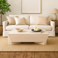 Joanie Coffee Table | 45" Rectangular Biscotti White Handcrafted Mango Wood | Solid Asymmetric Base - UPT-329070