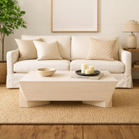 Joanie Coffee Table | 45" Rectangular Biscotti White Handcrafted Mango Wood | Solid Asymmetric Base - UPT-329070