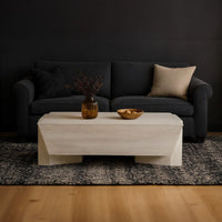 Joanie Coffee Table | 45" Rectangular Biscotti White Handcrafted Mango Wood | Solid Asymmetric Base - UPT-329070