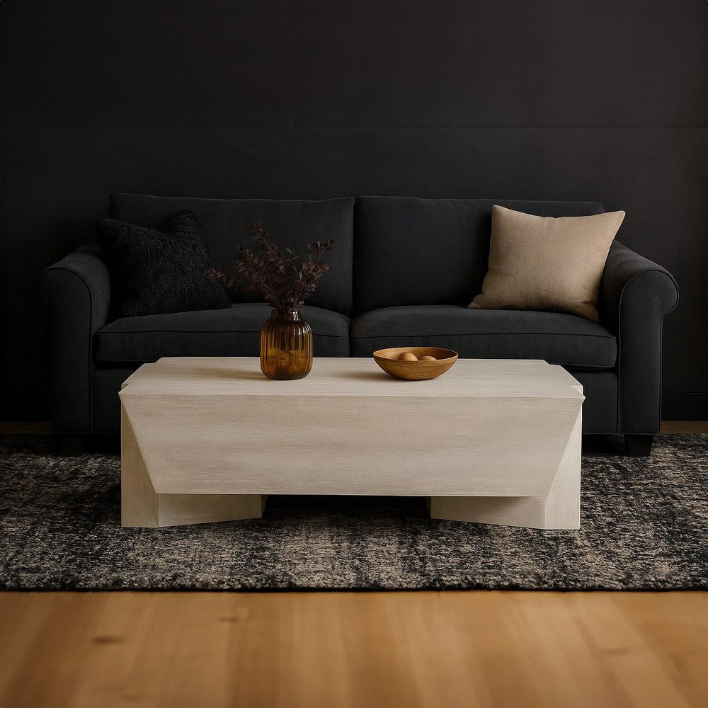 Joanie Coffee Table | 45" Rectangular Biscotti White Handcrafted Mango Wood | Solid Asymmetric Base - UPT-329070