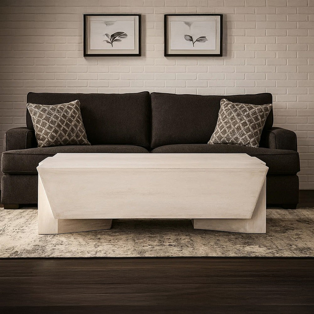 Joanie Coffee Table | 45" Rectangular Biscotti White Handcrafted Mango Wood | Solid Asymmetric Base - UPT-329070