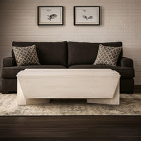 Joanie Coffee Table | 45" Rectangular Biscotti White Handcrafted Mango Wood | Solid Asymmetric Base - UPT-329070