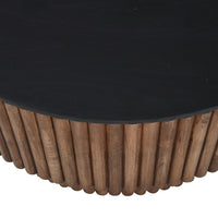 Montoya Coffee Table | 34" Round Black Top | Brown Mango Wood Fluted Plinth Base - UPT-329071