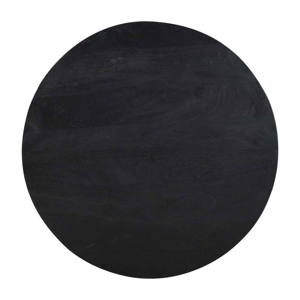 Montoya Coffee Table | 34" Round Black Top | Brown Mango Wood Fluted Plinth Base - UPT-329071