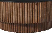 Montoya Coffee Table | 34" Round Black Top | Brown Mango Wood Fluted Plinth Base - UPT-329071