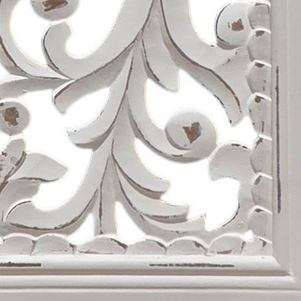 Ozy Carved Wall Art Panel Set of 2, Handcrafted Distressed White Mango Wood, 50 Inch Tall - UPT-330432