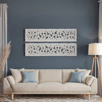 Ozy Carved Wall Art Panel Set of 2, Handcrafted Distressed White Mango Wood, 50 Inch Tall - UPT-330432