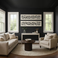 Ozy Carved Wall Art Panel Set of 2, Handcrafted Distressed White Mango Wood, 50 Inch Tall - UPT-330432