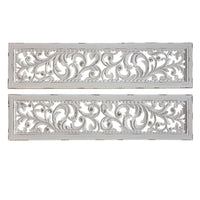 Ozy Carved Wall Art Panel Set of 2, Handcrafted Distressed White Mango Wood, 50 Inch Tall - UPT-330432