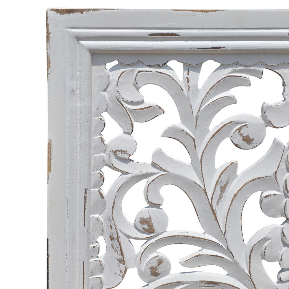 Ozy Carved Wall Art Panel Set of 2, Handcrafted Distressed White Mango Wood, 50 Inch Tall - UPT-330432