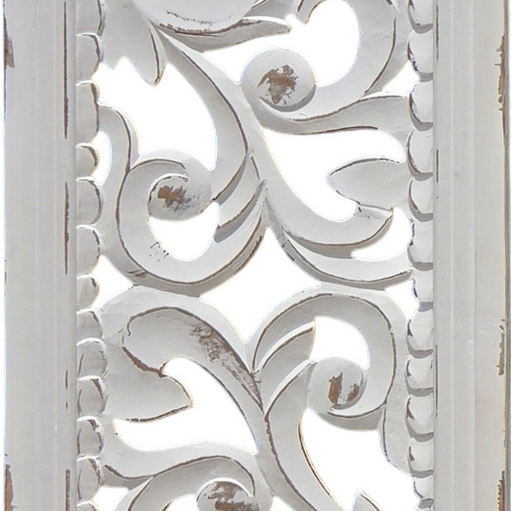 Ozy Carved Wall Art Panel Set of 2, Handcrafted Distressed White Mango Wood, 50 Inch Tall - UPT-330432