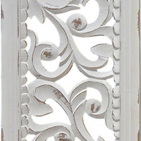 Ozy Carved Wall Art Panel Set of 2, Handcrafted Distressed White Mango Wood, 50 Inch Tall - UPT-330432