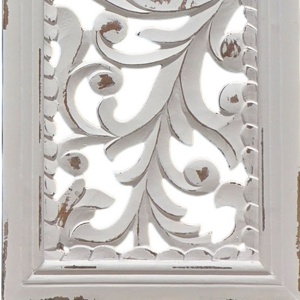 Ozy Carved Wall Art Panel Set of 2, Handcrafted Distressed White Mango Wood, 50 Inch Tall - UPT-330432