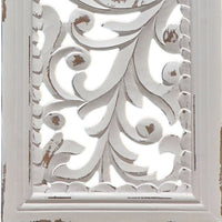 Ozy Carved Wall Art Panel Set of 2, Handcrafted Distressed White Mango Wood, 50 Inch Tall - UPT-330432