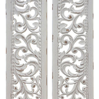 Ozy Carved Wall Art Panel Set of 2, Handcrafted Distressed White Mango Wood, 50 Inch Tall - UPT-330432