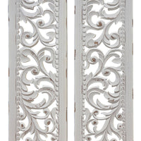 Ozy Carved Wall Art Panel Set of 2, Handcrafted Distressed White Mango Wood, 50 Inch Tall - UPT-330432
