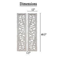 Ozy Carved Wall Art Panel Set of 2, Handcrafted Distressed White Mango Wood, 50 Inch Tall - UPT-330432