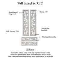 Ozy Carved Wall Art Panel Set of 2, Handcrafted Distressed White Mango Wood, 50 Inch Tall - UPT-330432