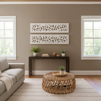 Ozy Carved Wall Art Panel Set of 2, Handcrafted Distressed White Mango Wood, 50 Inch Tall - UPT-330432