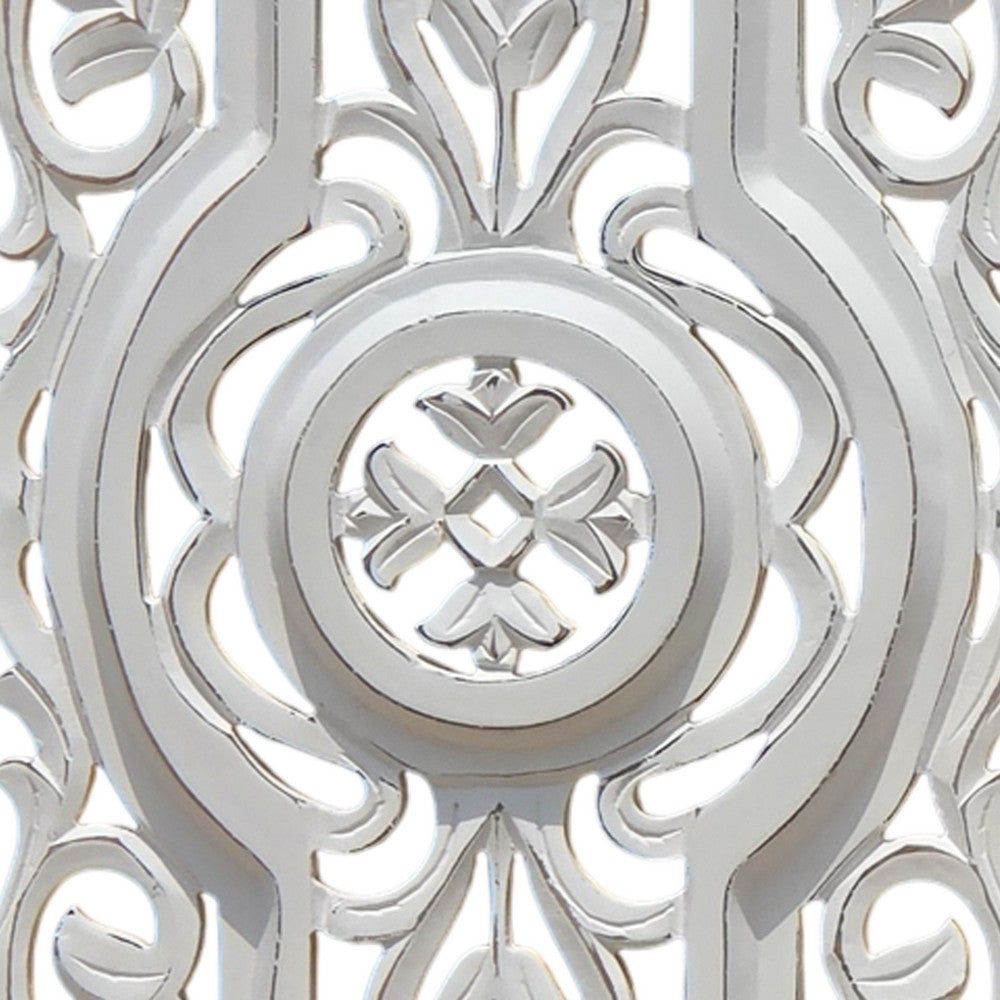 Ozy Carved Wall Art Panel Set of 2 | Handcrafted Ornate Decor | Distressed White Wood, 16x48 - UPT-330433