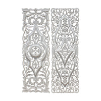 Ozy Carved Wall Art Panel Set of 2 | Handcrafted Ornate Decor | Distressed White Wood, 16x48 - UPT-330433