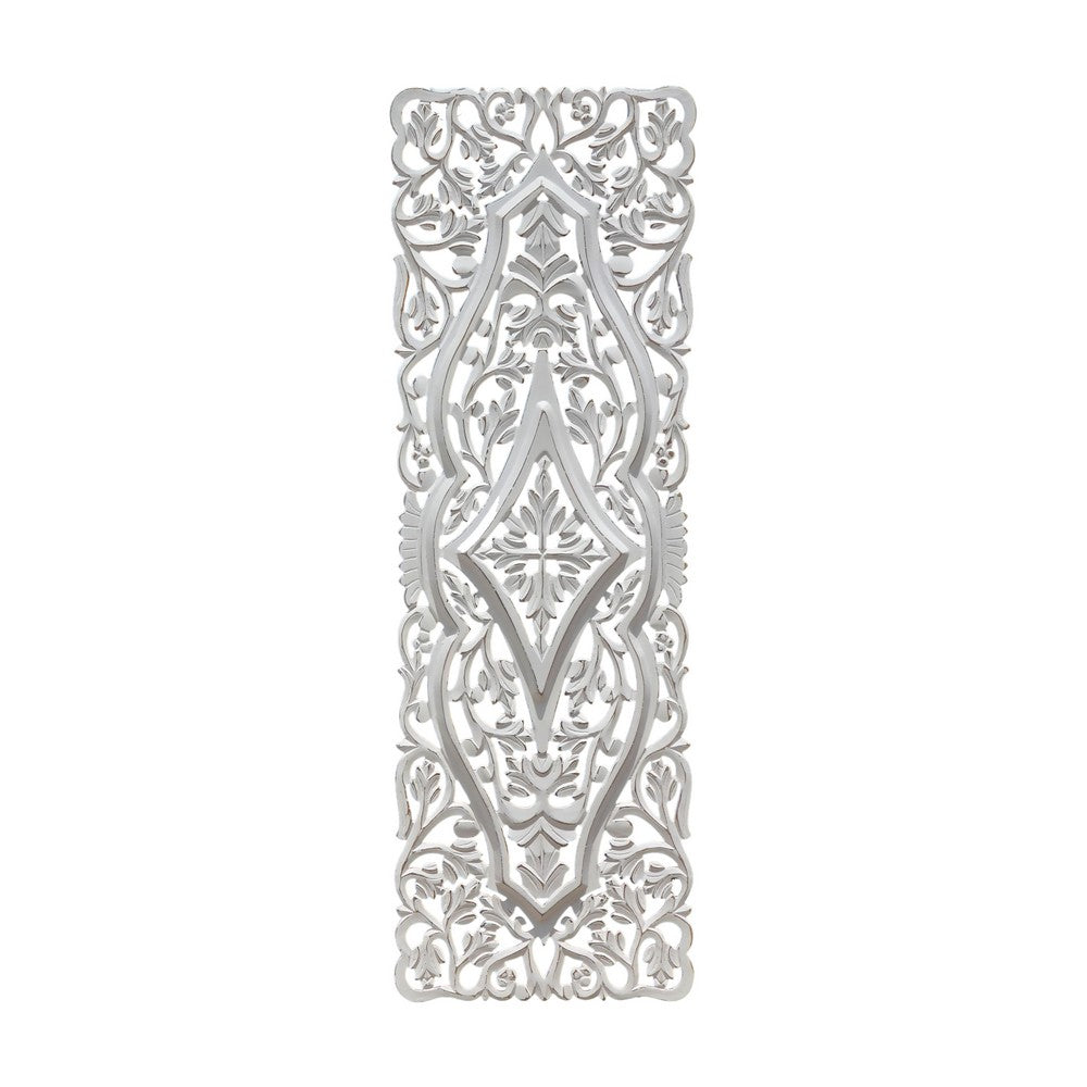 Ozy Carved Wall Art Panel Set of 2 | Handcrafted Ornate Decor | Distressed White Wood, 16x48 - UPT-330433