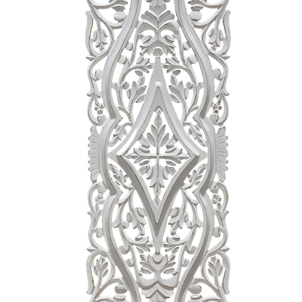 Ozy Carved Wall Art Panel Set of 2 | Handcrafted Ornate Decor | Distressed White Wood, 16x48 - UPT-330433