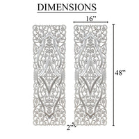Ozy Carved Wall Art Panel Set of 2 | Handcrafted Ornate Decor | Distressed White Wood, 16x48 - UPT-330433