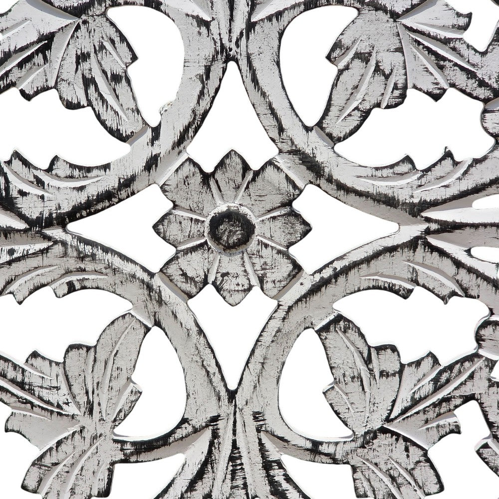 Ozy Carved Mango Wood Wall Decor| 36 Inch Square I Handcrafted Distressed Black & White  - UPT-330434
