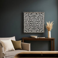Ozy Carved Mango Wood Wall Decor| 36 Inch Square I Handcrafted Distressed Black & White  - UPT-330434