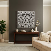 Ozy Carved Mango Wood Wall Decor| 36 Inch Square I Handcrafted Distressed Black & White  - UPT-330434