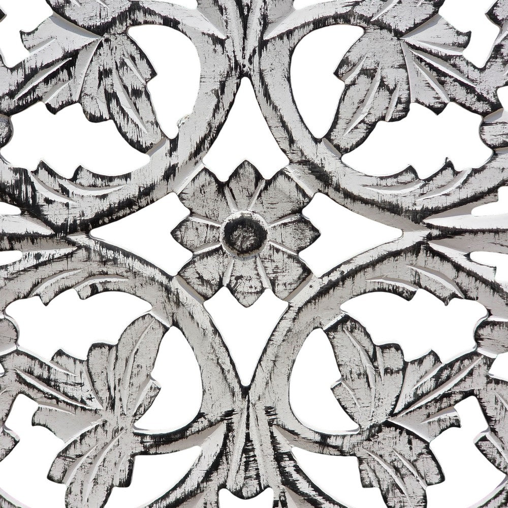 Ozy Carved Mango Wood Wall Decor| 36 Inch Square I Handcrafted Distressed Black & White  - UPT-330434
