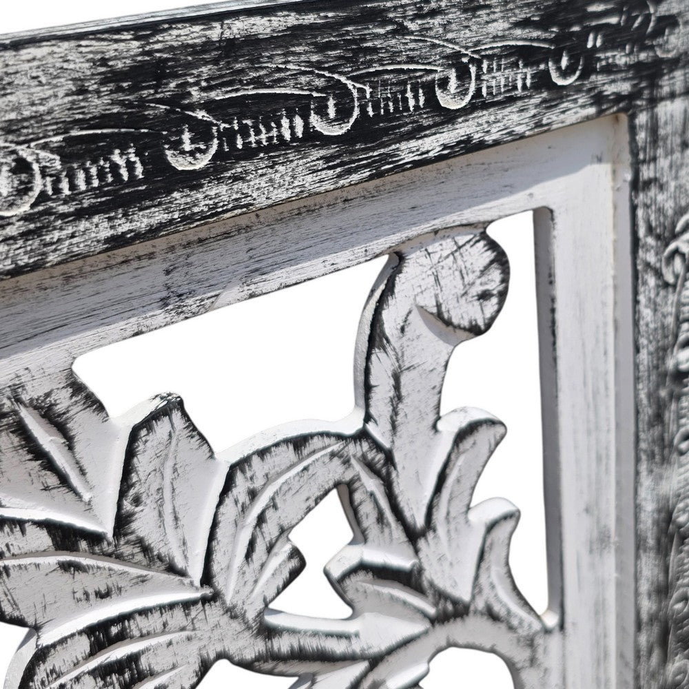 Ozy Carved Mango Wood Wall Decor| 36 Inch Square I Handcrafted Distressed Black & White  - UPT-330434