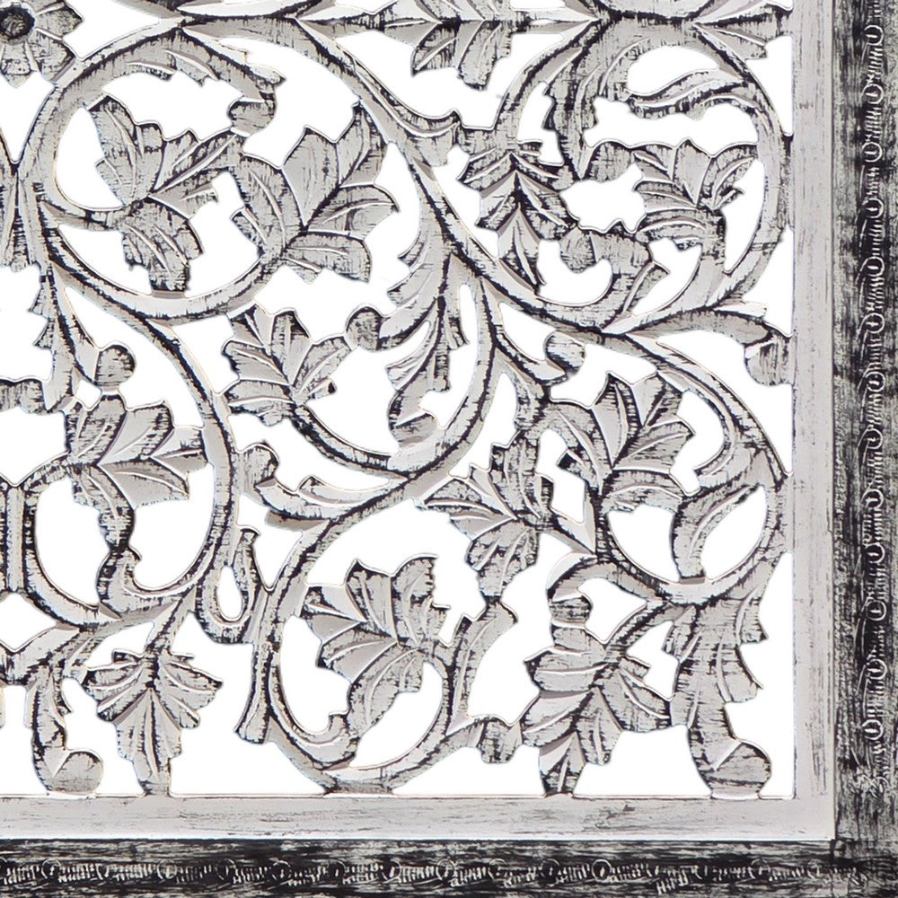 Ozy Carved Mango Wood Wall Decor| 36 Inch Square I Handcrafted Distressed Black & White  - UPT-330434