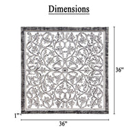 Ozy Carved Mango Wood Wall Decor| 36 Inch Square I Handcrafted Distressed Black & White  - UPT-330434