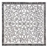 Ozy Carved Mango Wood Wall Decor| 36 Inch Square I Handcrafted Distressed Black & White  - UPT-330434