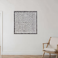 Ozy Carved Mango Wood Wall Decor| 36 Inch Square I Handcrafted Distressed Black & White  - UPT-330434