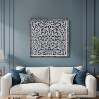 Ozy Carved Mango Wood Wall Decor| 36 Inch Square I Handcrafted Distressed Black & White  - UPT-330434