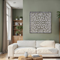 Ozy Carved Mango Wood Wall Decor| 36 Inch Square I Handcrafted Distressed Black & White  - UPT-330434