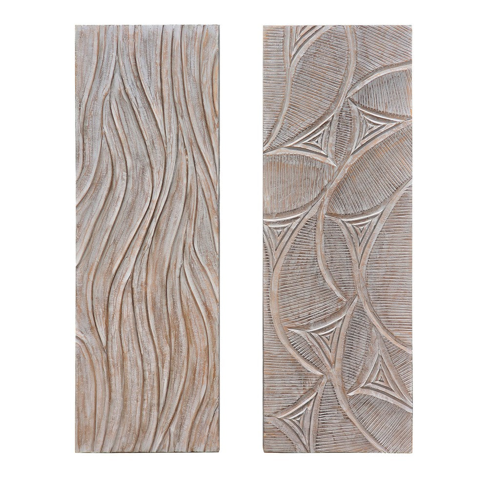 2pc Ocean Wave Wood Wall Art Panels | 16x48 Inch Abstract and Wave Pattern Decor| Gray - UPT-330435