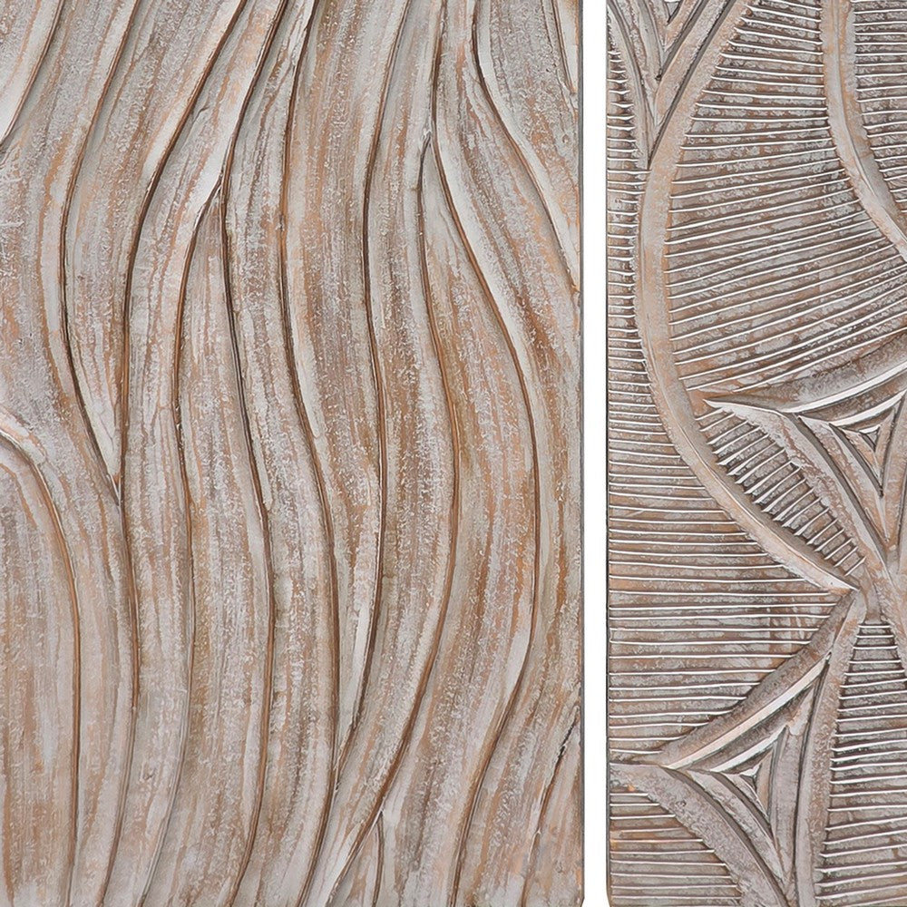 2pc Ocean Wave Wood Wall Art Panels | 16x48 Inch Abstract and Wave Pattern Decor| Gray - UPT-330435