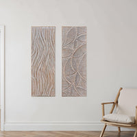 2pc Ocean Wave Wood Wall Art Panels | 16x48 Inch Abstract and Wave Pattern Decor| Gray - UPT-330435