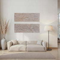 2pc Ocean Wave Wood Wall Art Panels | 16x48 Inch Abstract and Wave Pattern Decor| Gray - UPT-330435