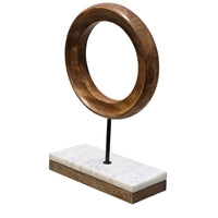 Focus Tabletop Sculpture | Brown Mango Wood Ring Design | | Black Iron Stem and Marble Base - UPT-330436