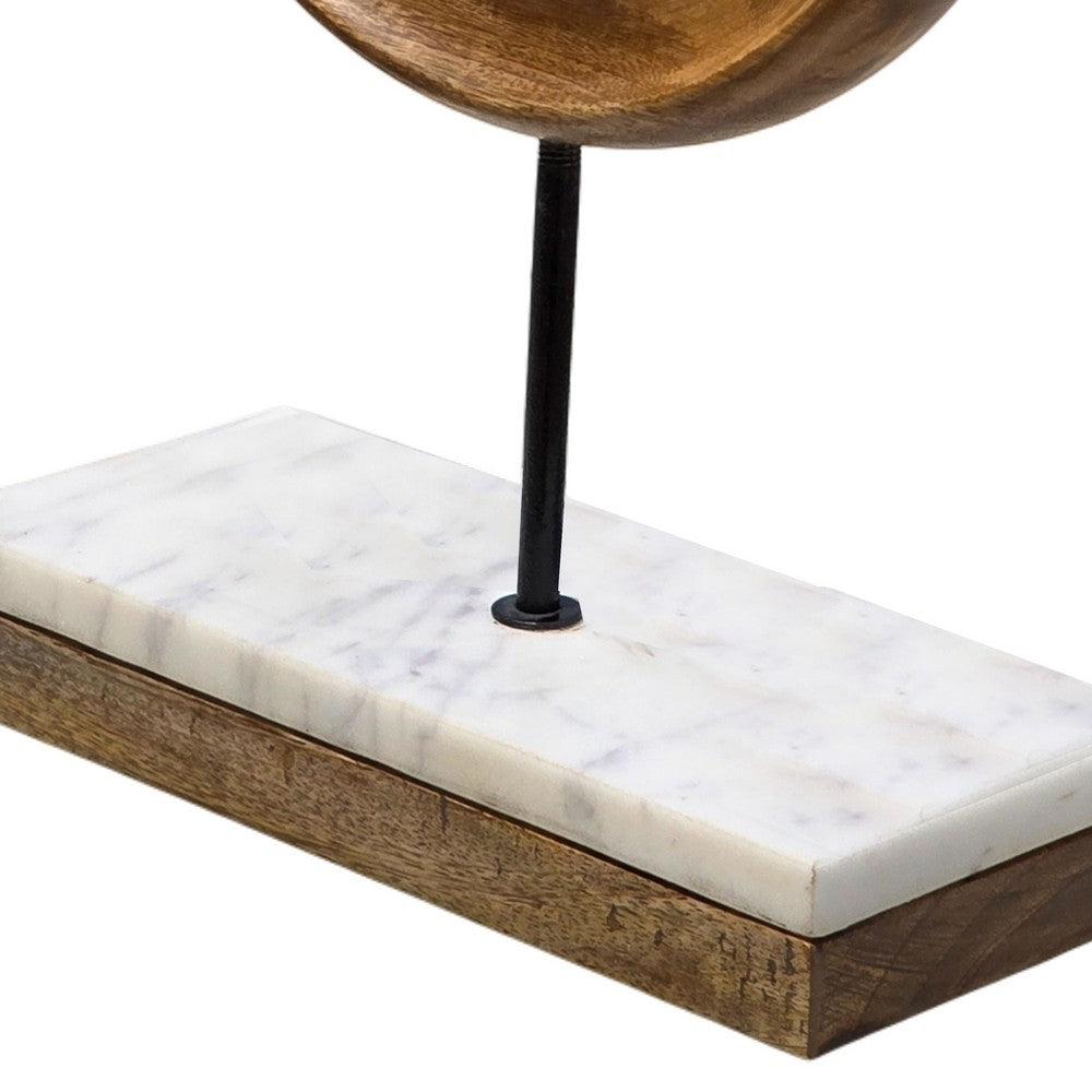 Focus Tabletop Sculpture | Brown Mango Wood Ring Design | | Black Iron Stem and Marble Base - UPT-330436
