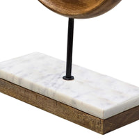 Focus Tabletop Sculpture | Brown Mango Wood Ring Design | | Black Iron Stem and Marble Base - UPT-330436